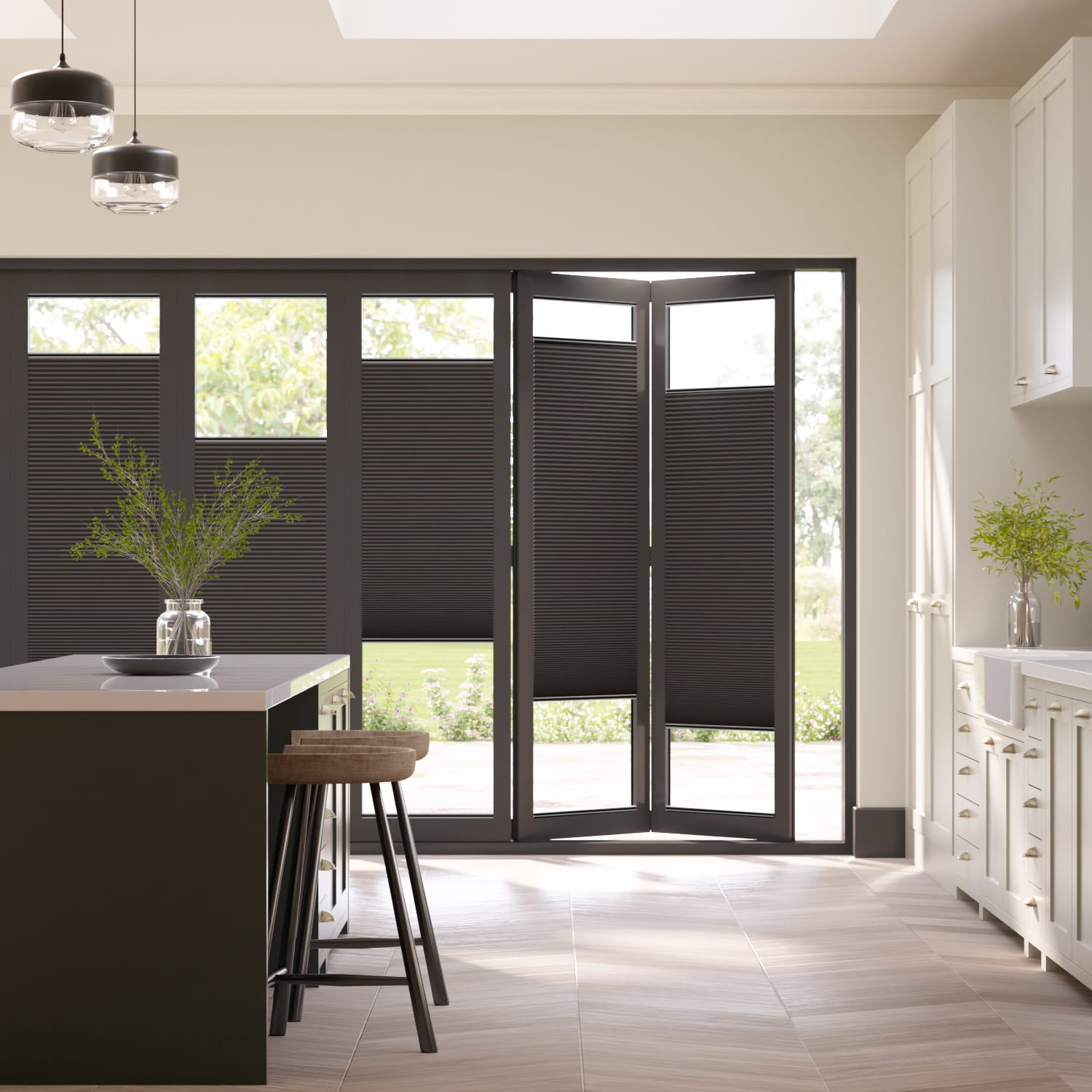 Colorized BiFold Adapt DuoShade Charcoal Pleated Blind 2096