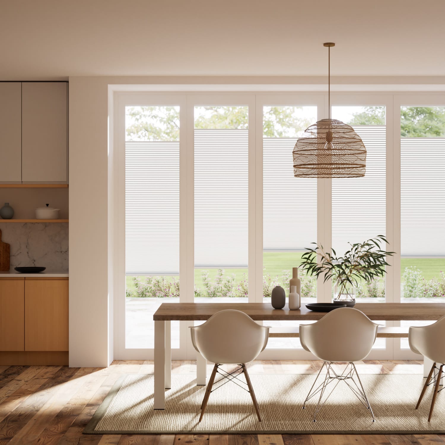 Colorized BiFold Adapt DuoShade Frost White Pleated Blind 2098