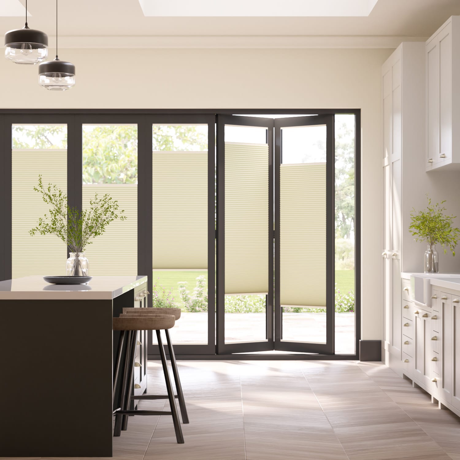 Colorized BiFold Adapt DuoShade Cream Pleated Blind 2097