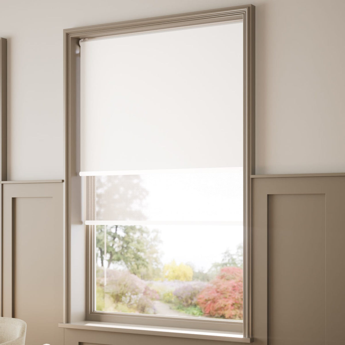 ColorizedZoom Electric Umbra Milk White Double Roller Blind 2416