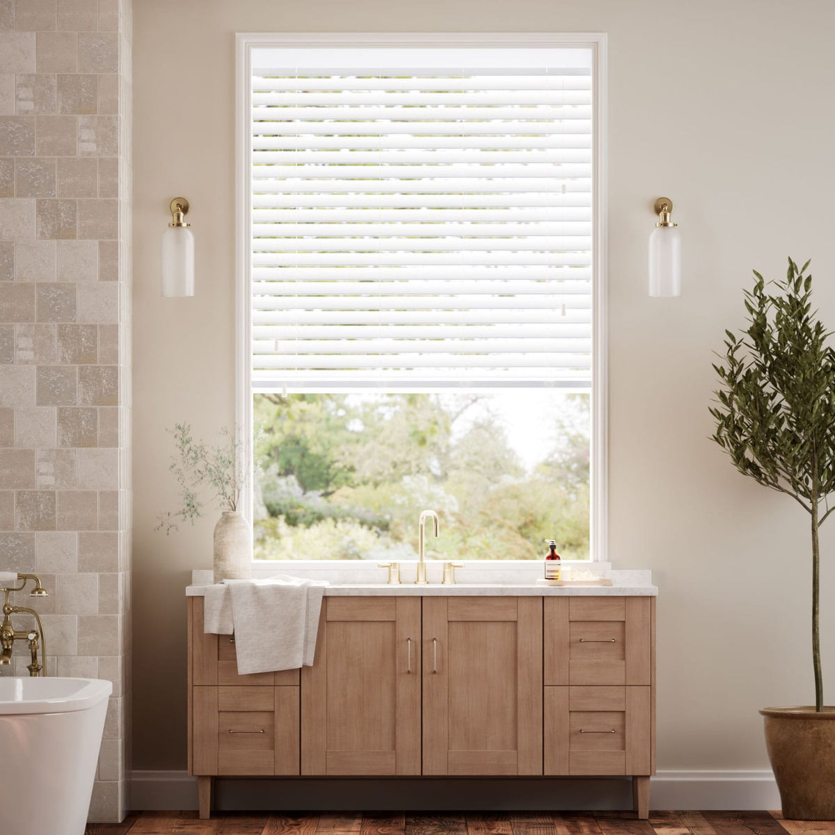 Colorized Frost White Faux Wood Blind - 50mm Slat 3164