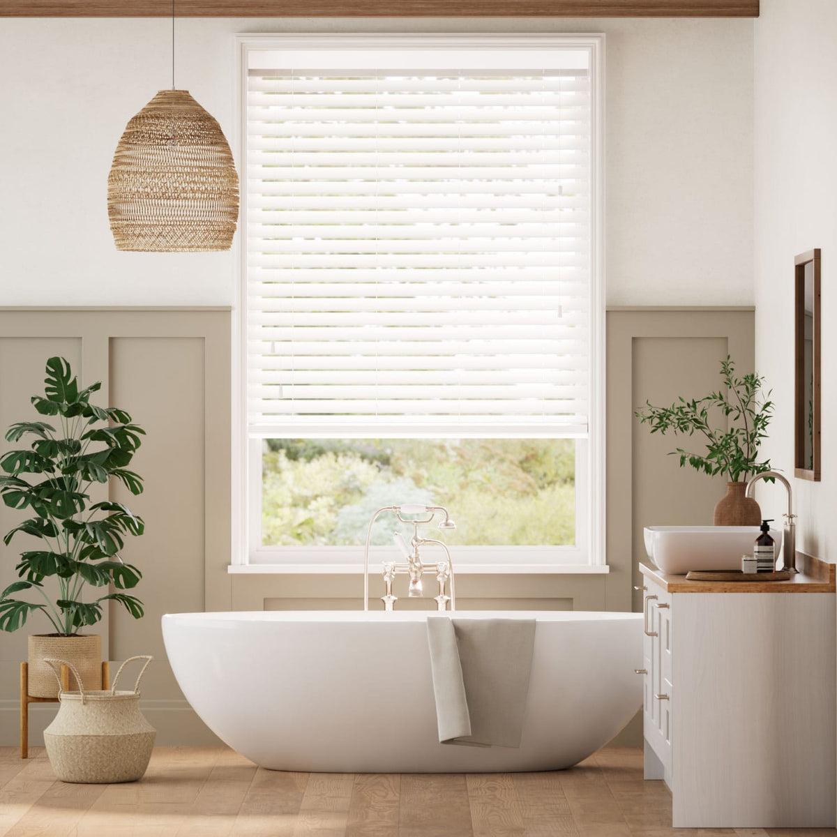 Colorized Alto White Faux Wood Blind - 50mm Slat 3163