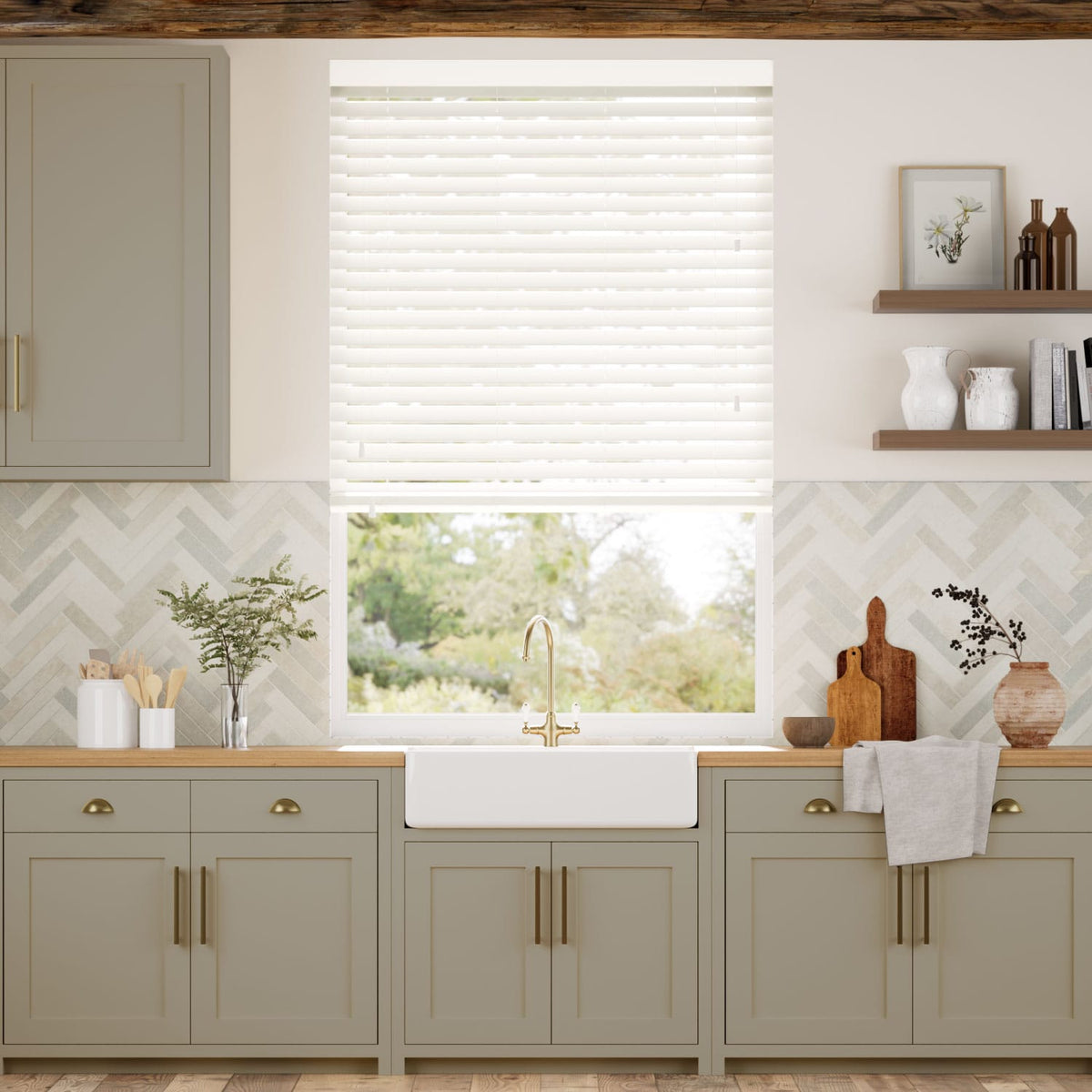 Colorized Parchment Faux Wood Blind - 50mm Slat 3158