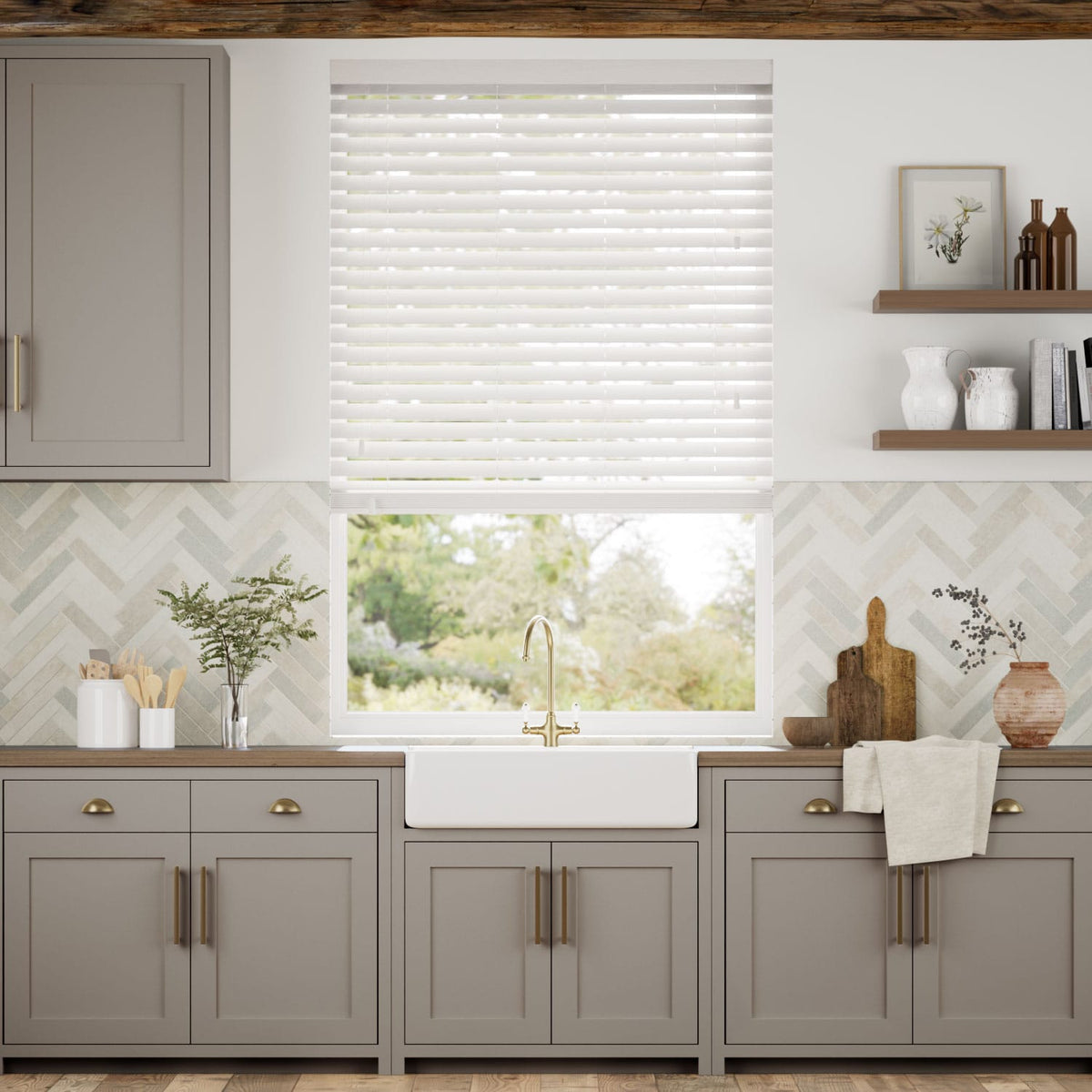 Colorized Ice White Faux Wood Blind - 50mm Slat 3156