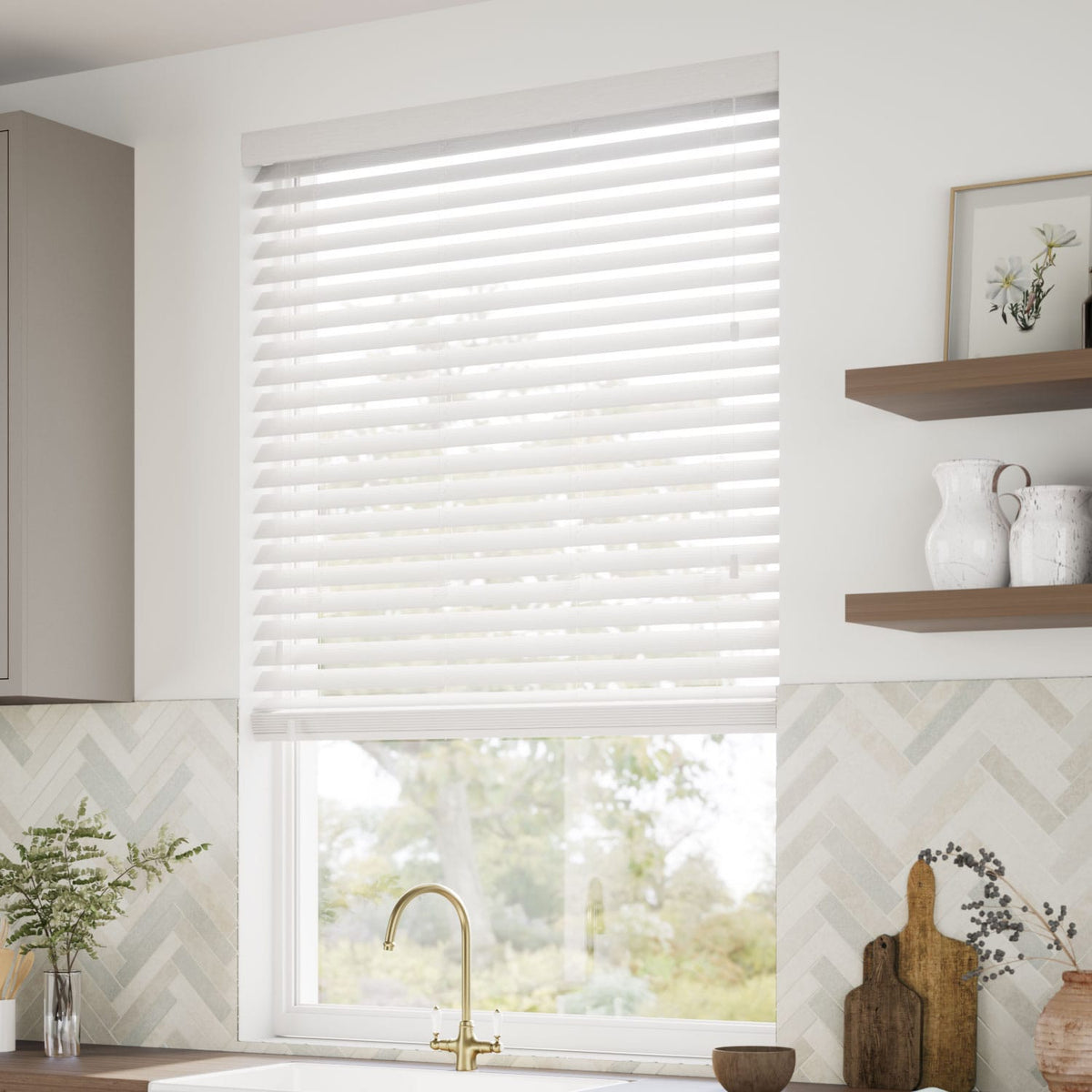 ColorizedZoom Ice White Faux Wood Blind - 50mm Slat 3156