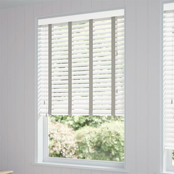 ColorizedZoom Chiffon White & Elephant Grey Wooden Blind - 50mm Slat 3258