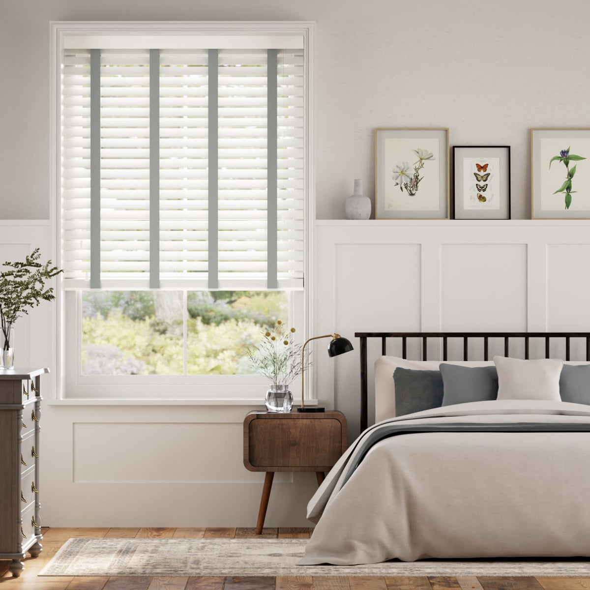 Colorized Parchment & Smoke Faux Wood Blind - 50mm Slat 3287