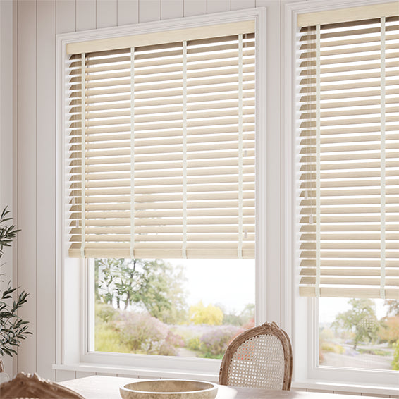 ColorizedZoom Natural Bamboo Sand & Ivory Wooden Blind - 50mm Slat 3373