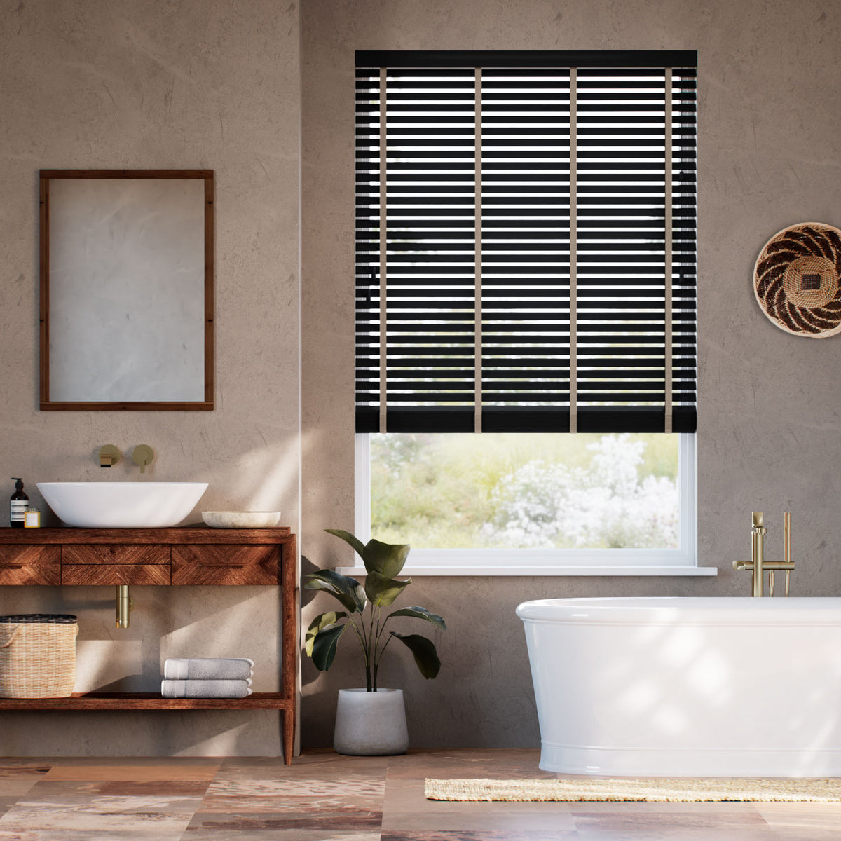 Colorized Dark Storm & Chevron Basalt Wooden Blind - 50mm Slat 3392
