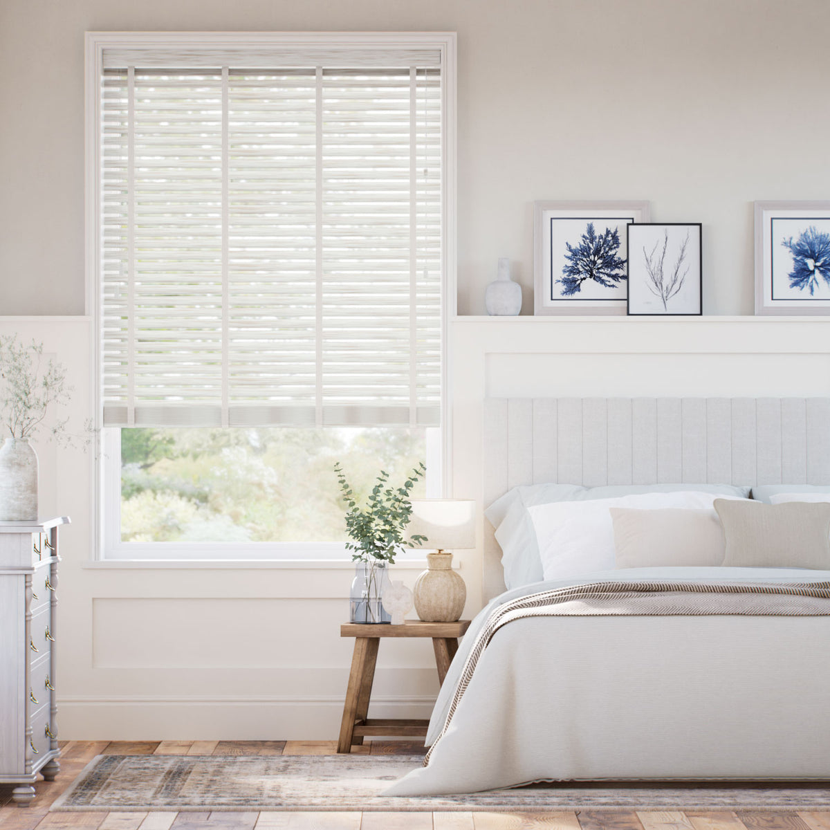 Colorized Birch Bark & Chevron Cream Faux Wood Blind - 50mm Slat 3400