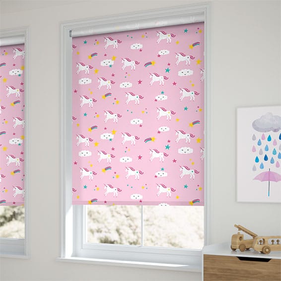 ColorizedZoom Unicorn Dreams Blackout Pink Roller Blind 3616