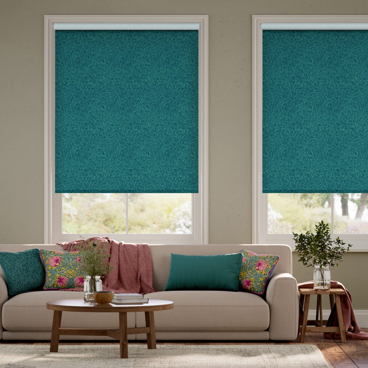 Colorized William Morris Willow Jade Roller Blind 4142