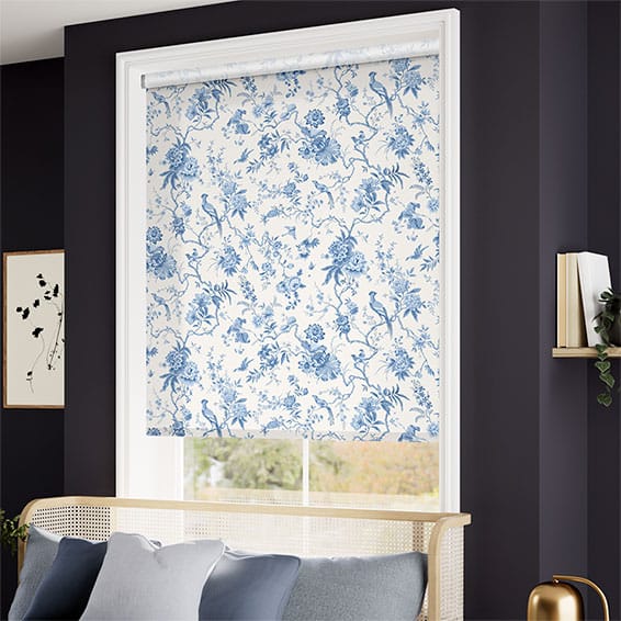 ColorizedZoom Twist2Go Bird Toile French Blue Roller Blind 4509