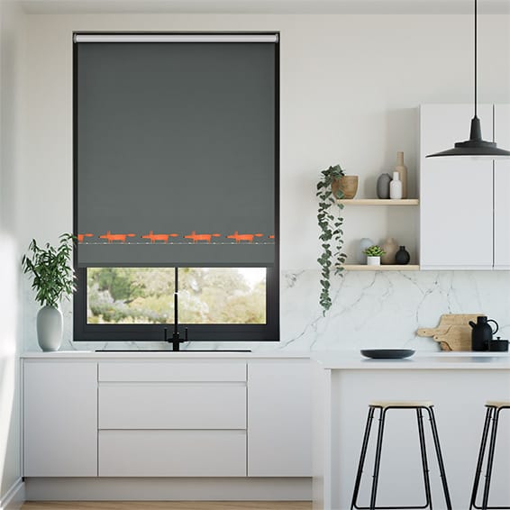 Colorized Twist2Go Mr Fox Border Charcoal Roller Blind 4597