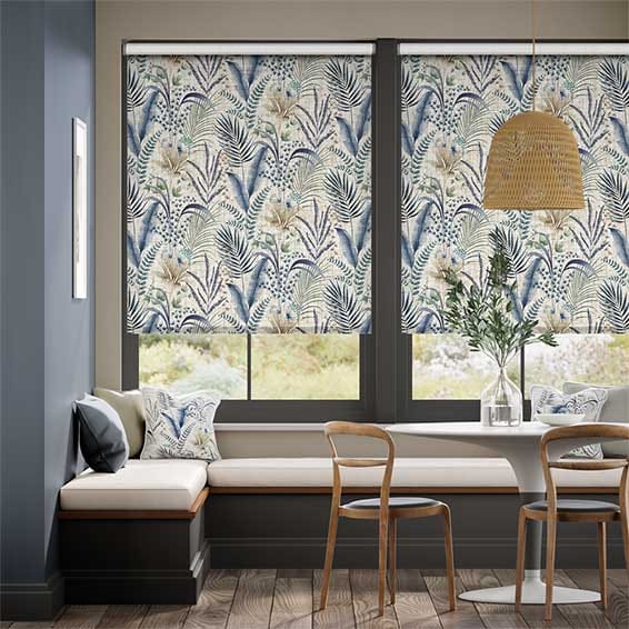 Colorized Twist2Go Inky Botanical Blue Stone Roller Blind 4607