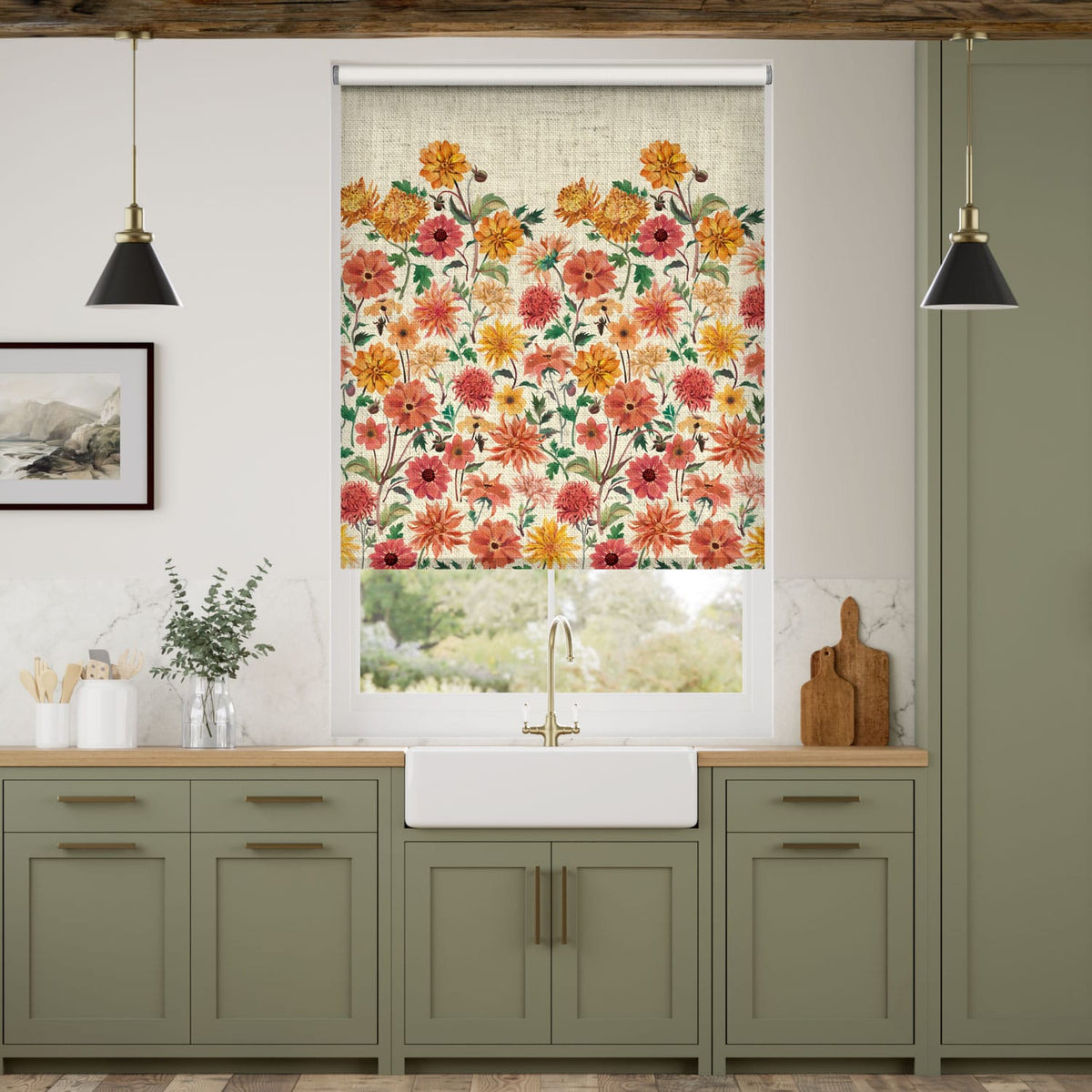 Colorized Twist2Go Choices Dahlia and Chrysanthemum Yellow Roller Blind 4685