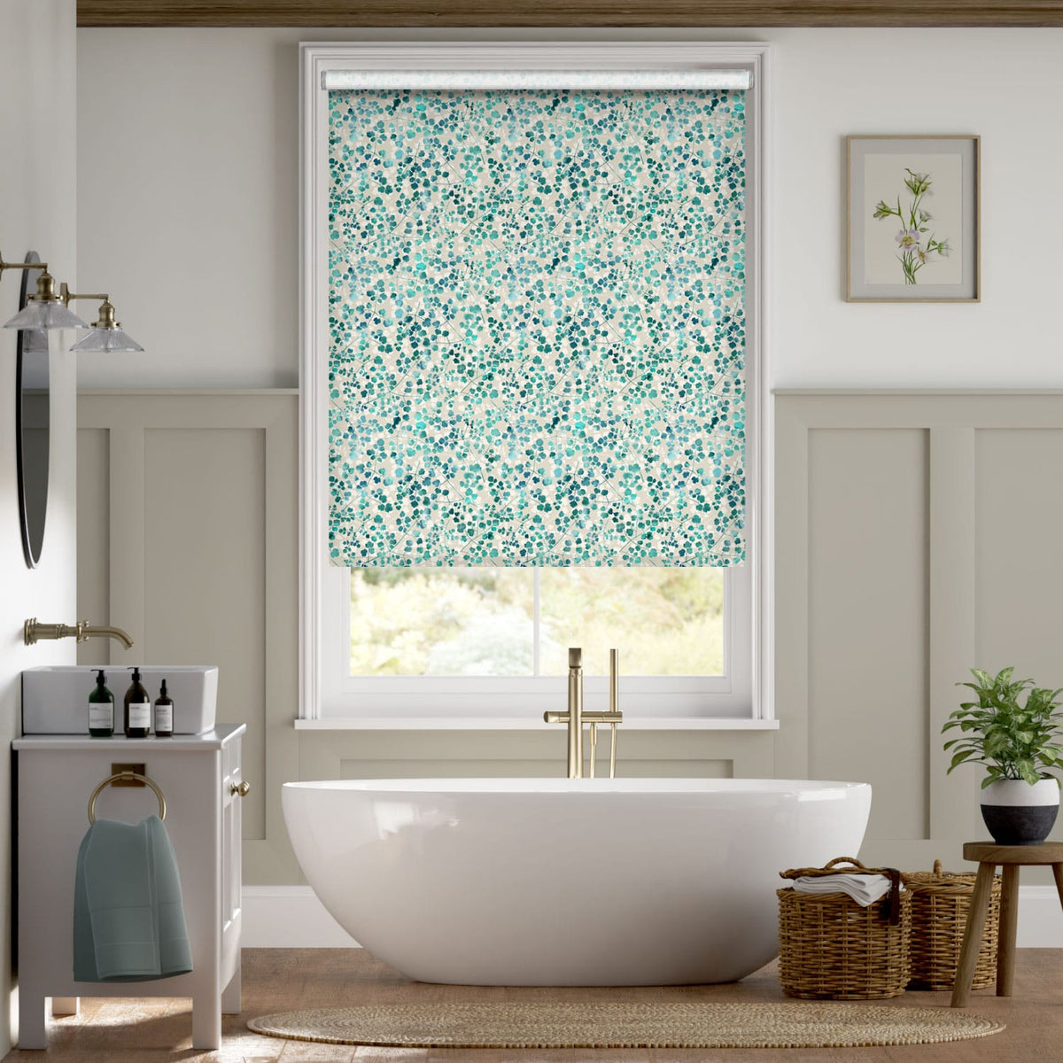 Colorized Twist2Go Rue Watercolour Teal Roller Blind 4803