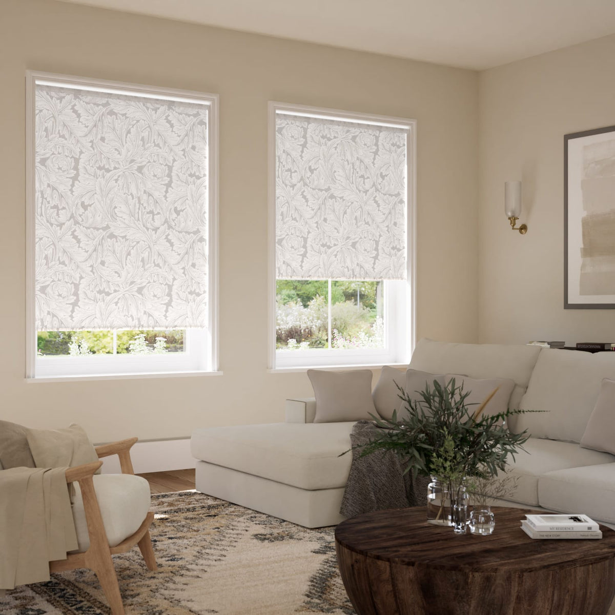 ColorizedZoom Twist2Go William Morris Acanthus Jacquard Oyster Roller Blind 8978