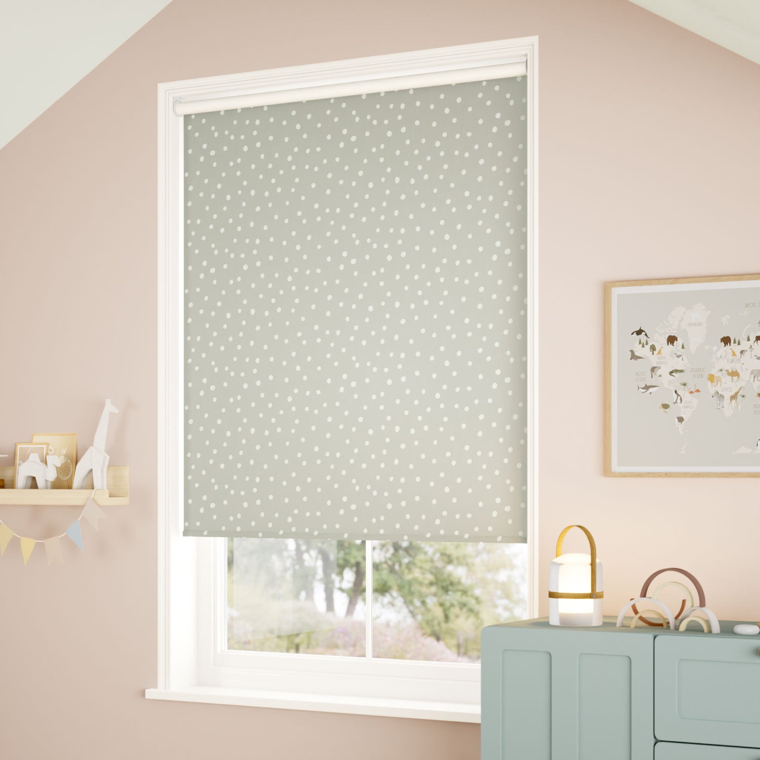 ColorizedZoom Twist2Go Dotty Dots Dove Roller Blind 5149