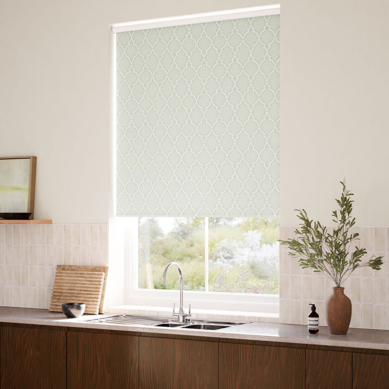ColorizedZoom Twist2Go Empire Trellis Rain Mist Roller Blind 5335