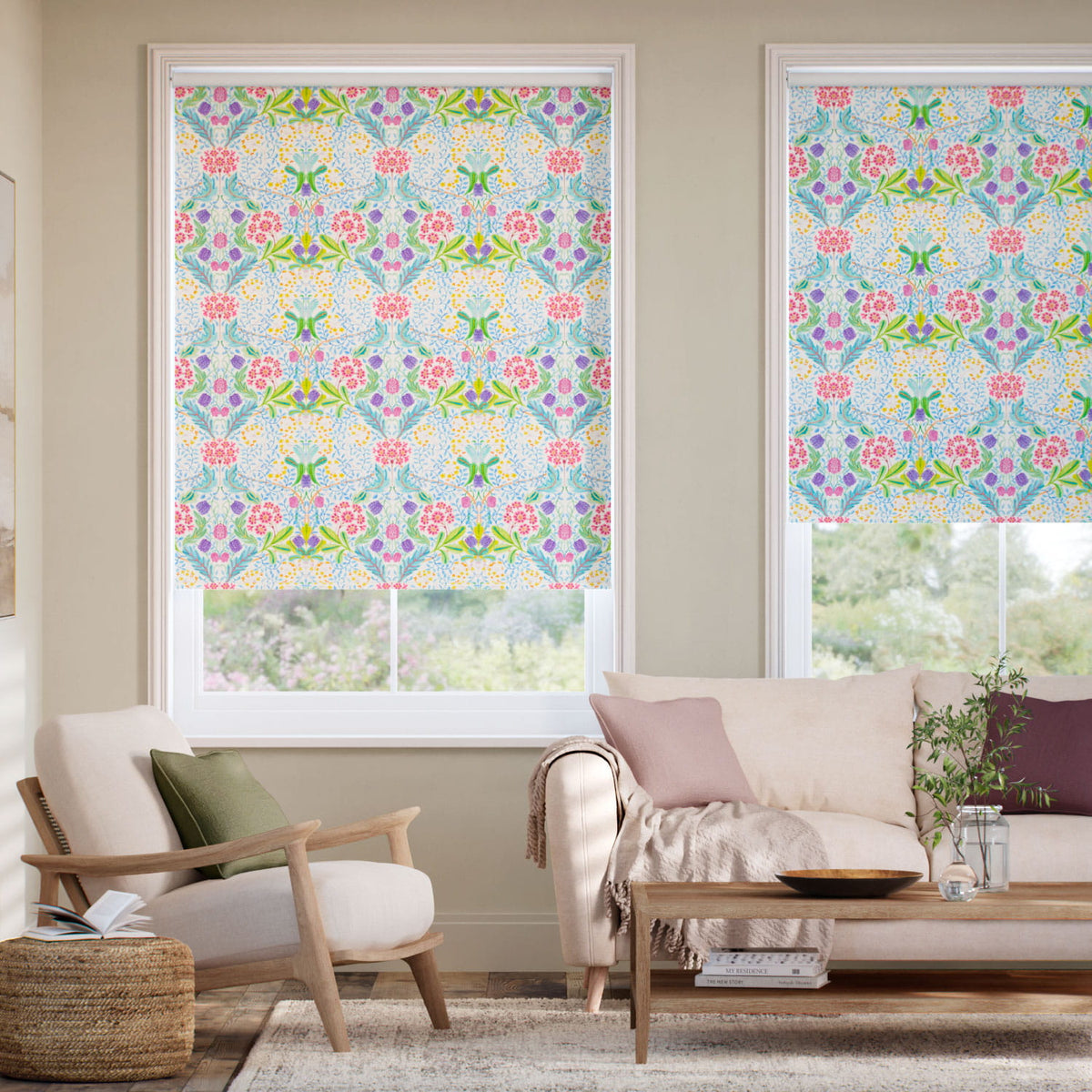 Colorized Twist2Go Elm House Summer Green Roller Blind 5398