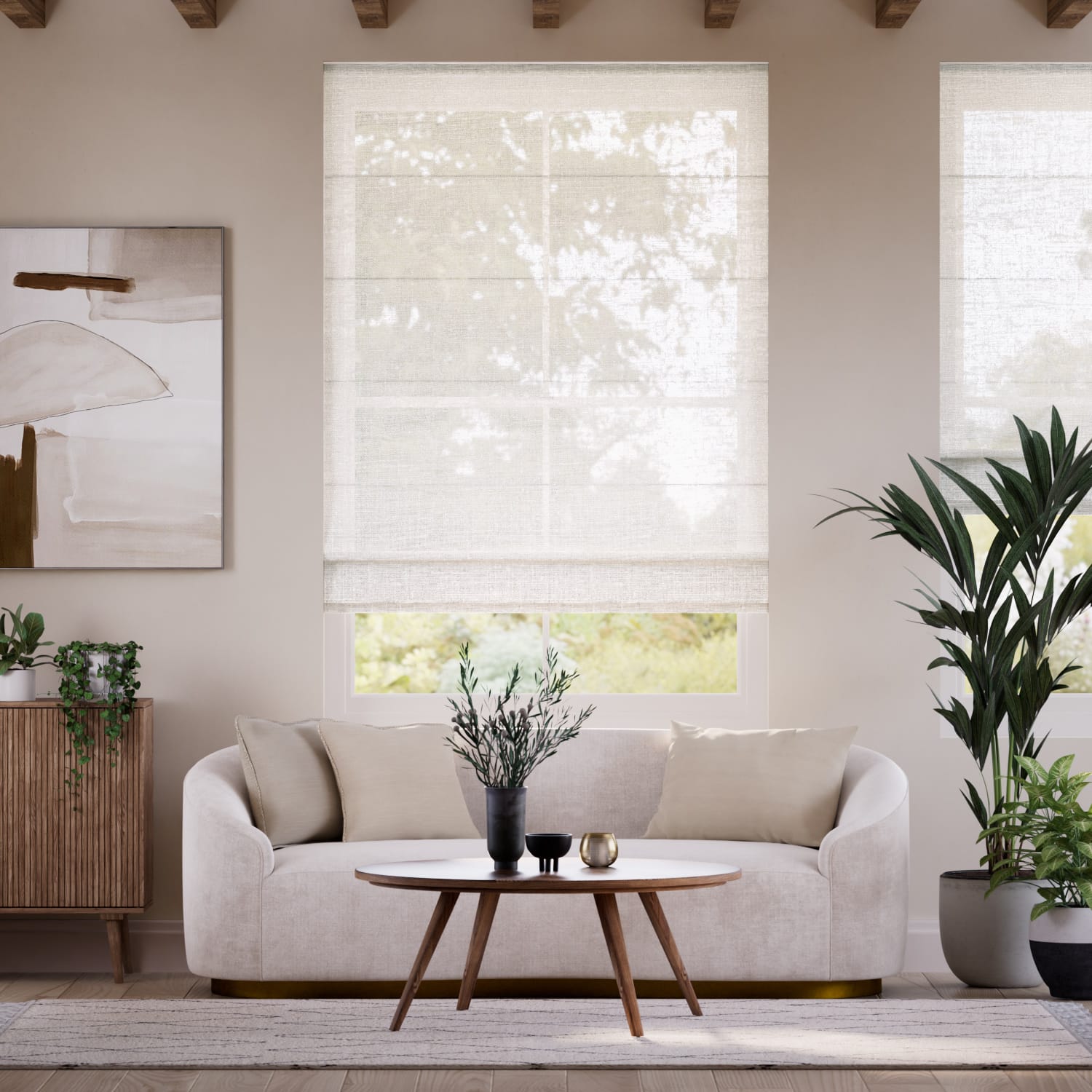 Colorized Ionian Voile Cloud White Roman Blind 6866
