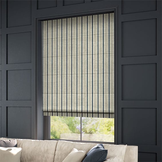 ColorizedZoom Twill Stripe Linen Deep Blue Roman Blind 6892