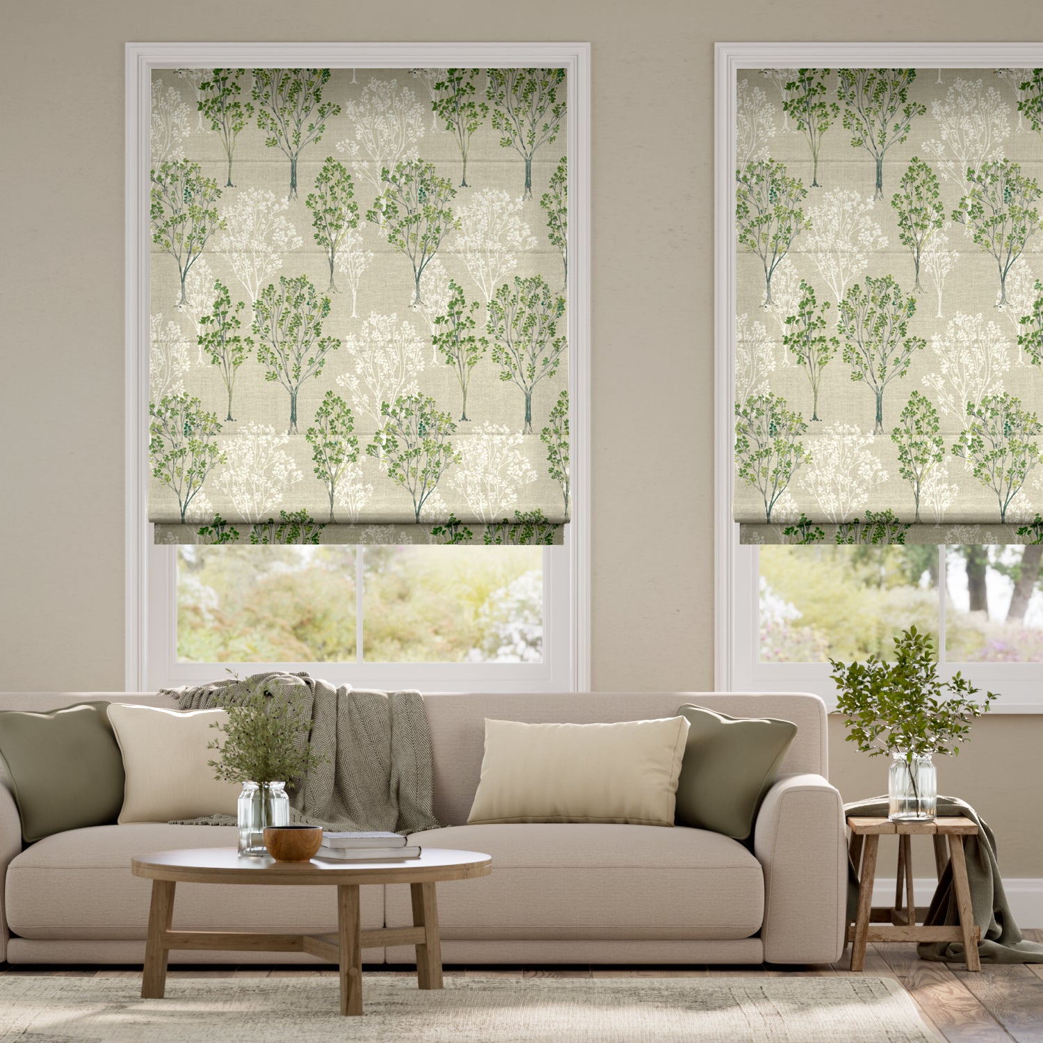 Colorized Slender Forest Linen Spring Green Roman Blind 6921