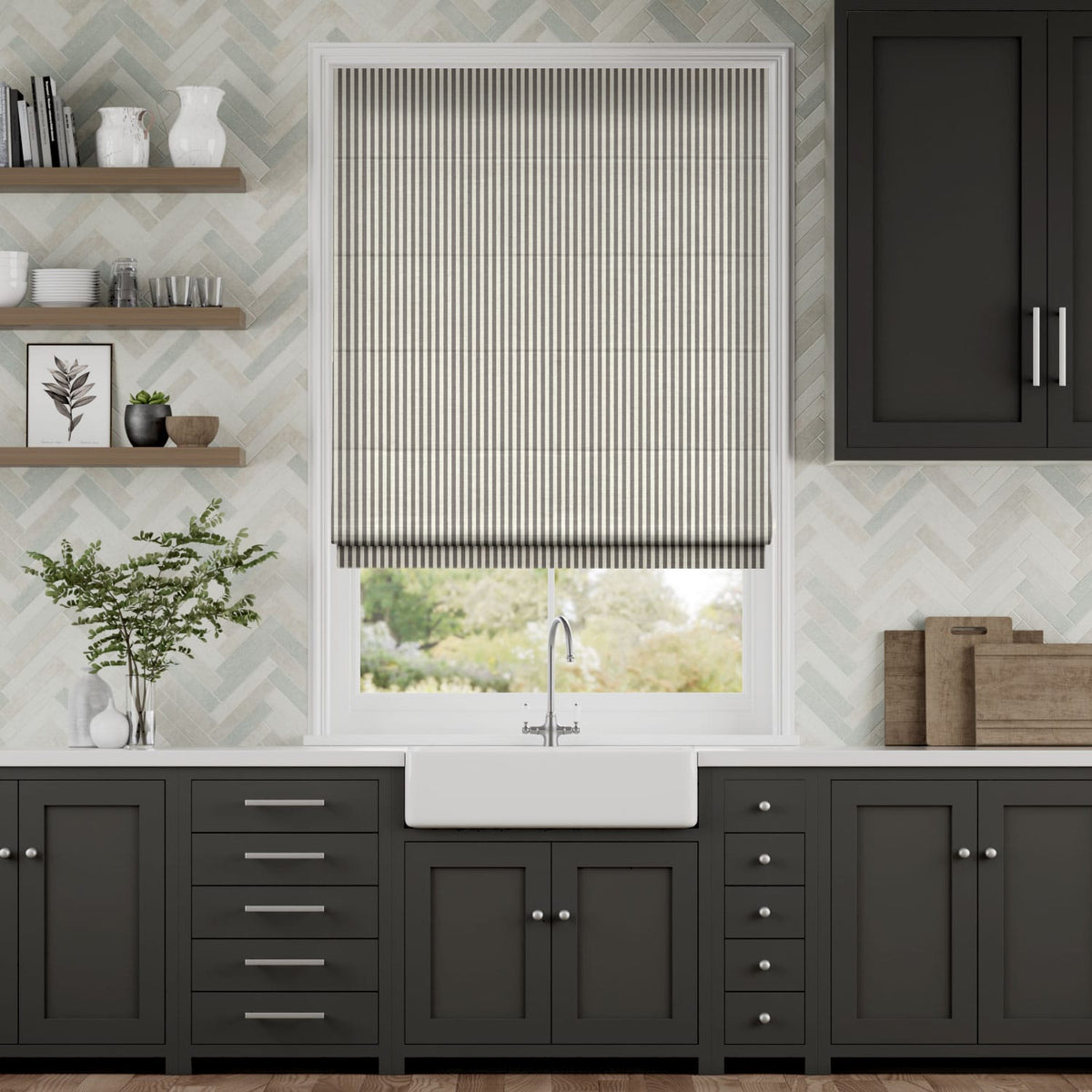 Colorized Candy Stripes Pewter Roman Blind 6926