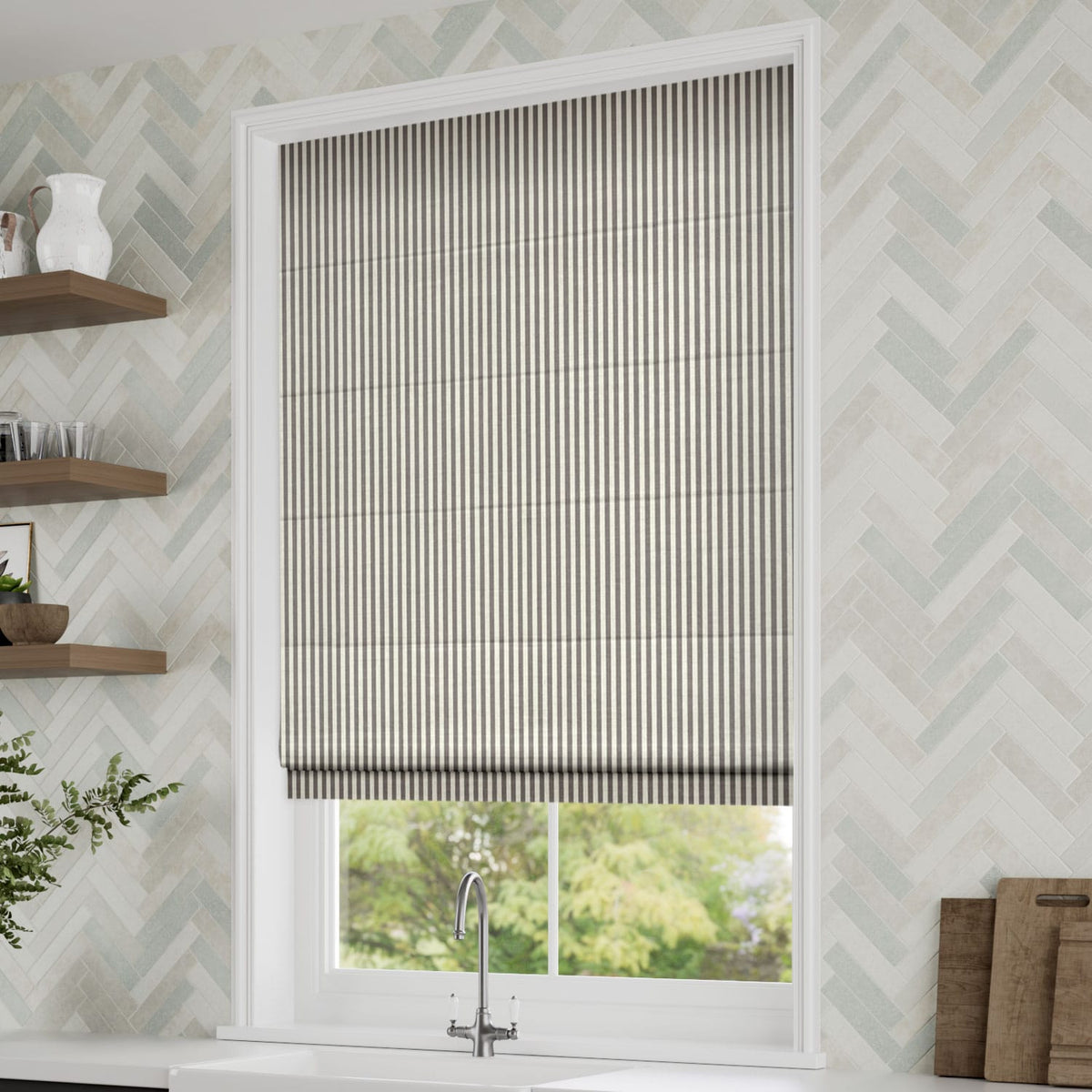 ColorizedZoom Candy Stripes Pewter Roman Blind 6926