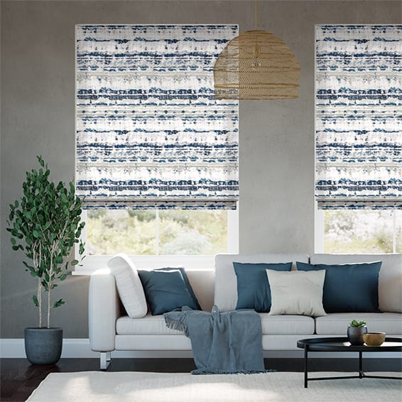 Colorized Aguas Linen Splash Blue Roman Blind 6939