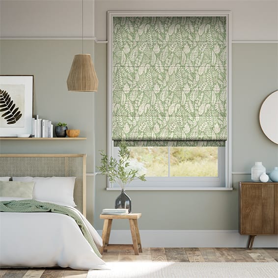 Colorized Scandi Ferns Vintage Linen Sage Roman Blind 7007