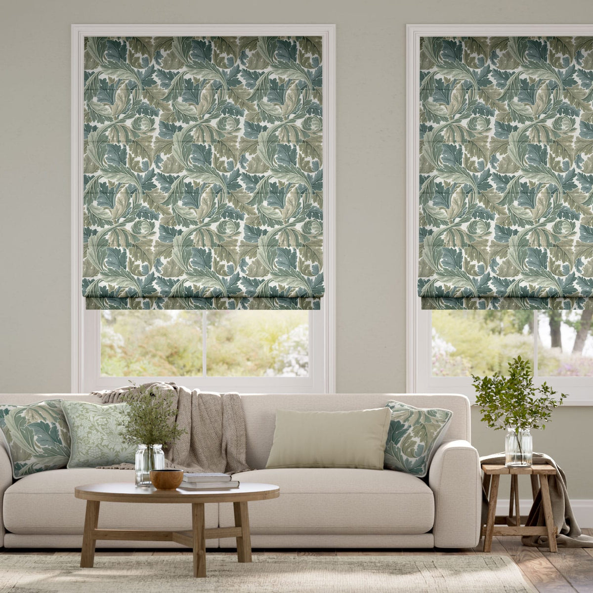 Colorized William Morris Acanthus Celadon Roman Blind 7068