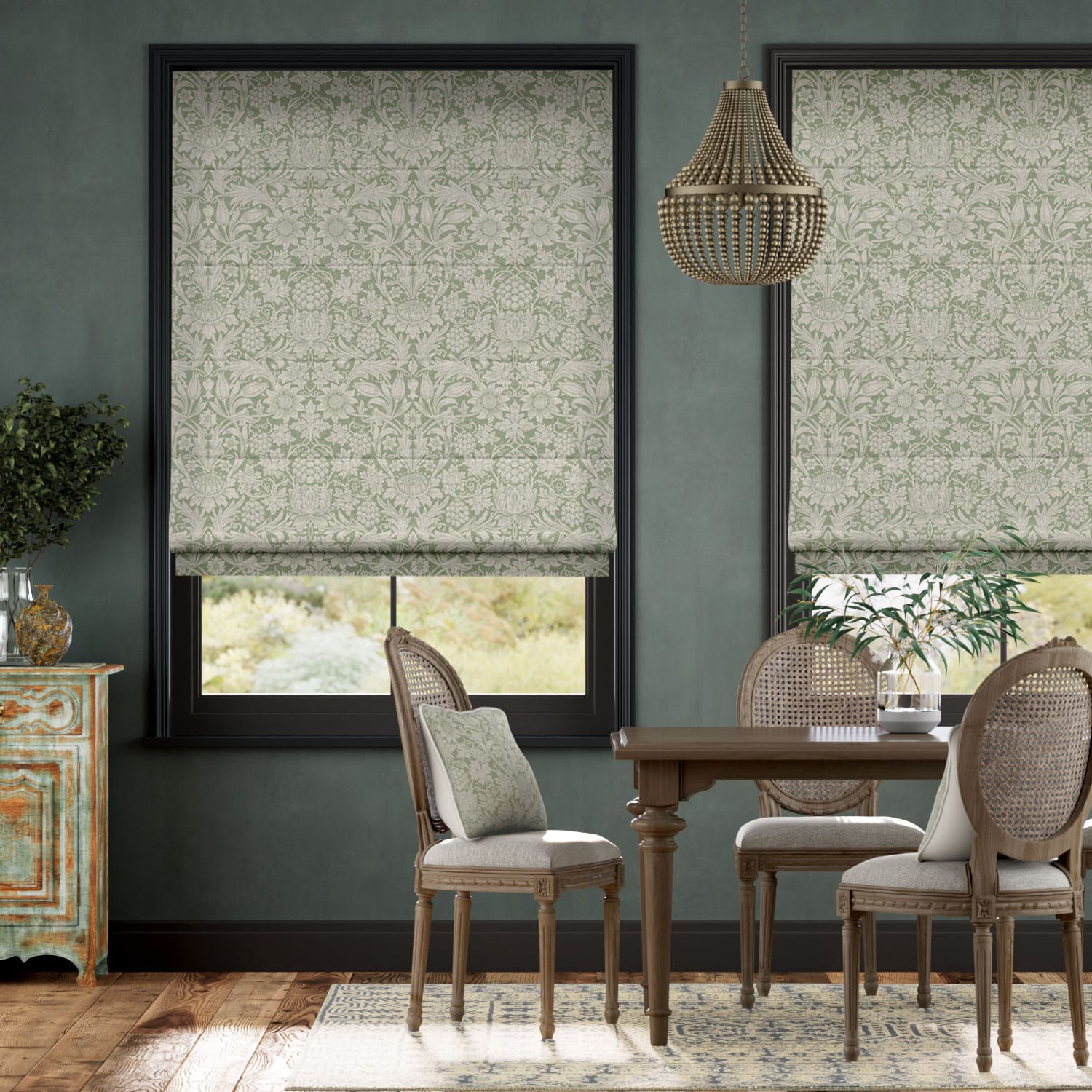 Colorized William Morris Sunflower Soft Green Roman Blind 7100