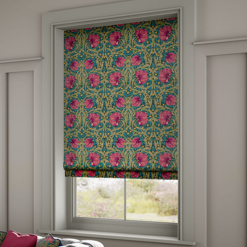 ColorizedZoom Electric William Morris Pimpernel Teal  Roman Blind 7361