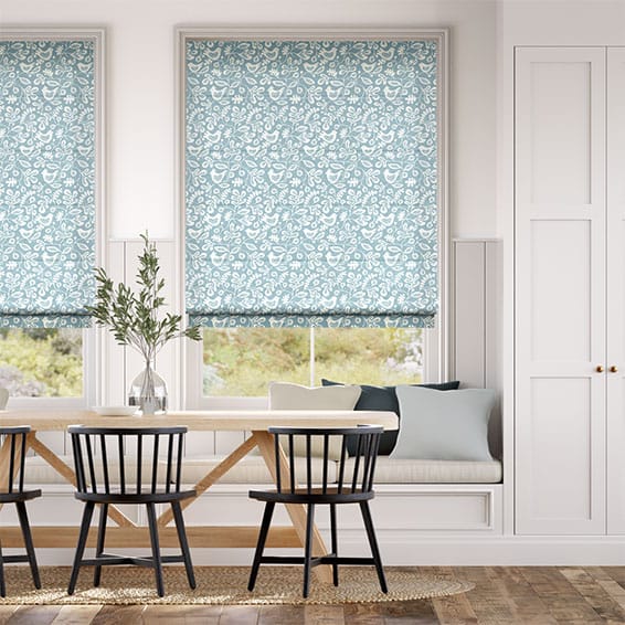 Colorized Tweets & Berries Sky Blue Roman Blind 7456