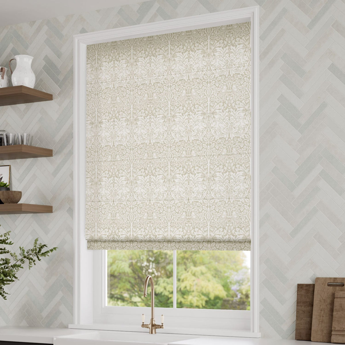ColorizedZoom William Morris Brother Rabbit Parchment Roman Blind 7494