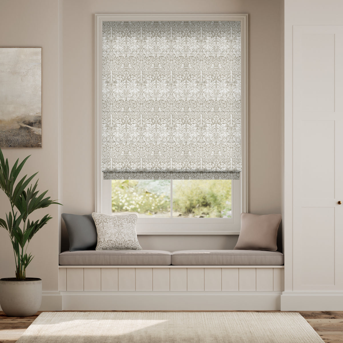 Colorized William Morris Brother Rabbit Stone Roman Blind 7496