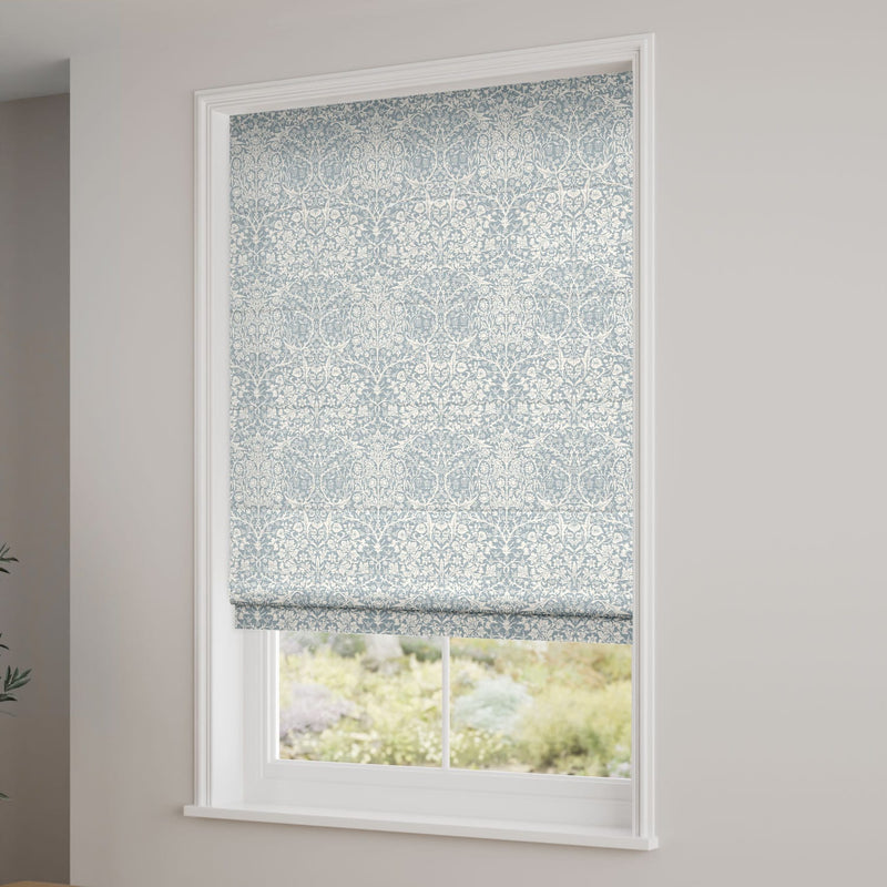 ColorizedZoom William Morris Blackthorn Blue Grey Roman Blind 7501