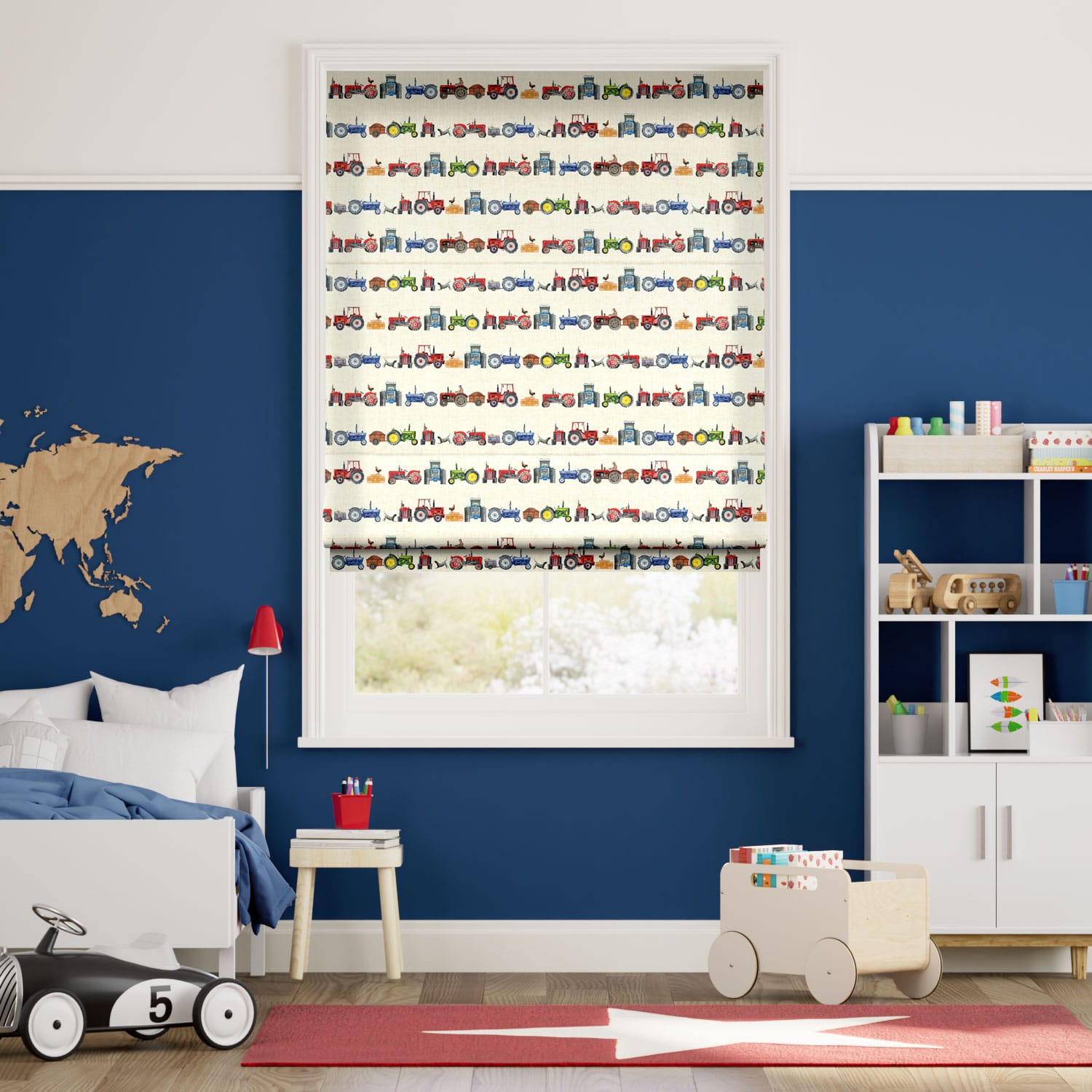Colorized Tractors Multi Roman Blind 7516