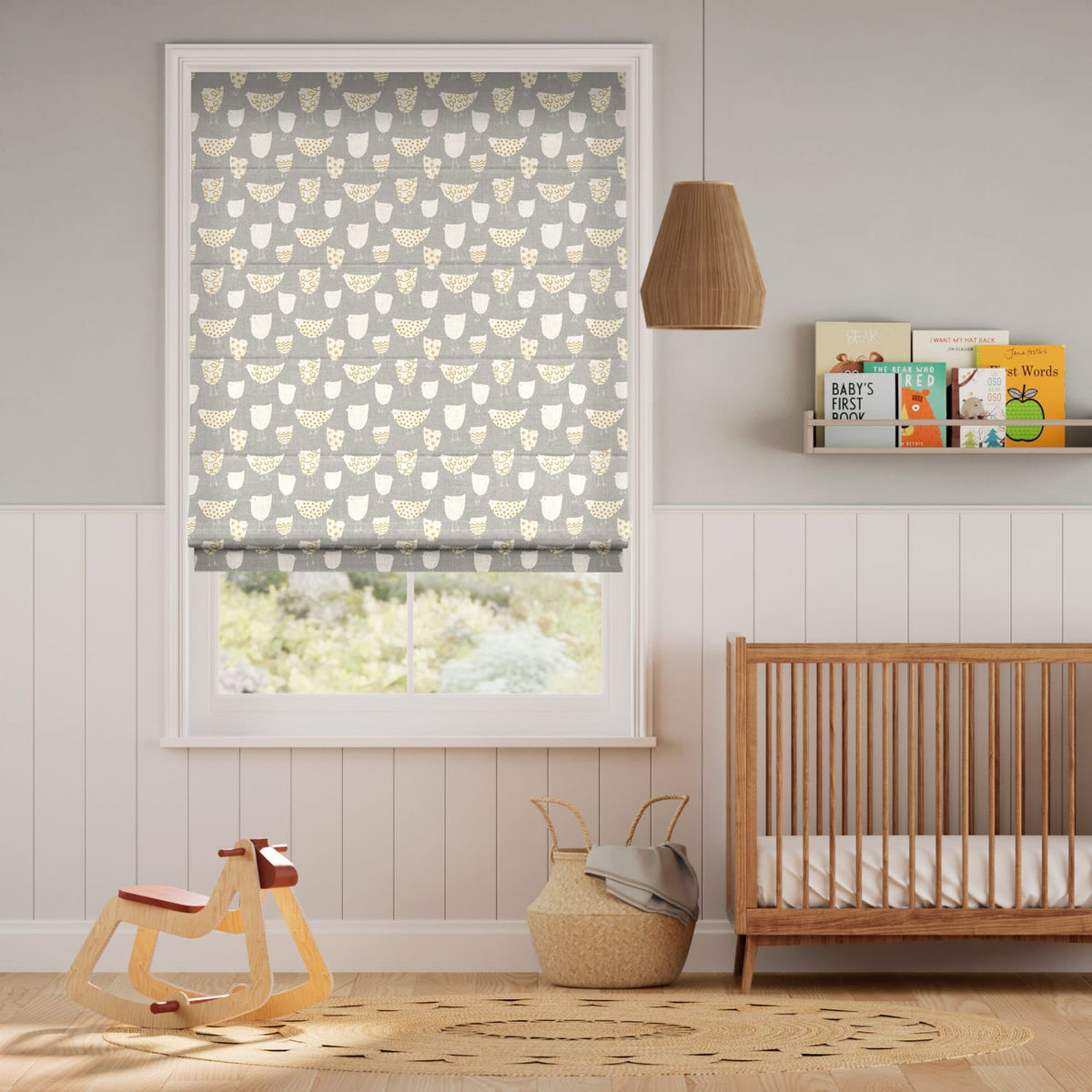 Colorized Tweet Tweet Grey Roman Blind 7524
