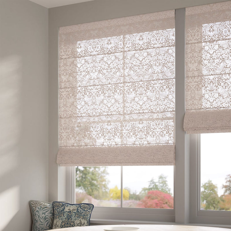 ColorizedZoom William Morris Strawberry Thief Voile Blush Roman Blind 7531