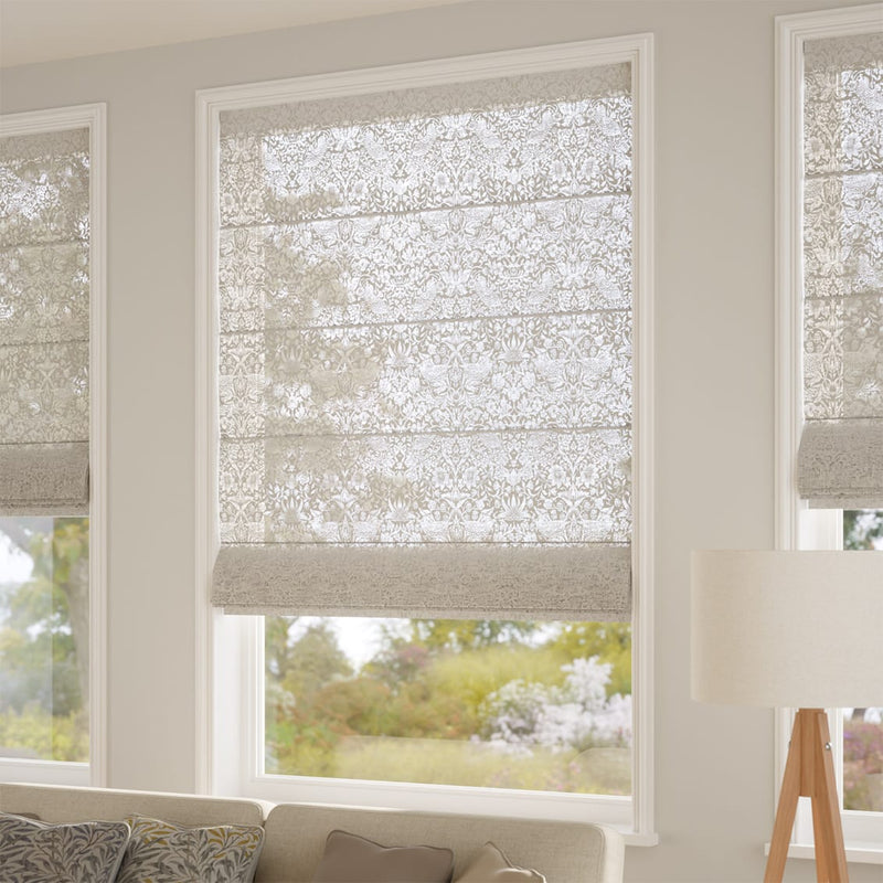 ColorizedZoom William Morris Strawberry Thief Voile Stone Roman Blind 7532