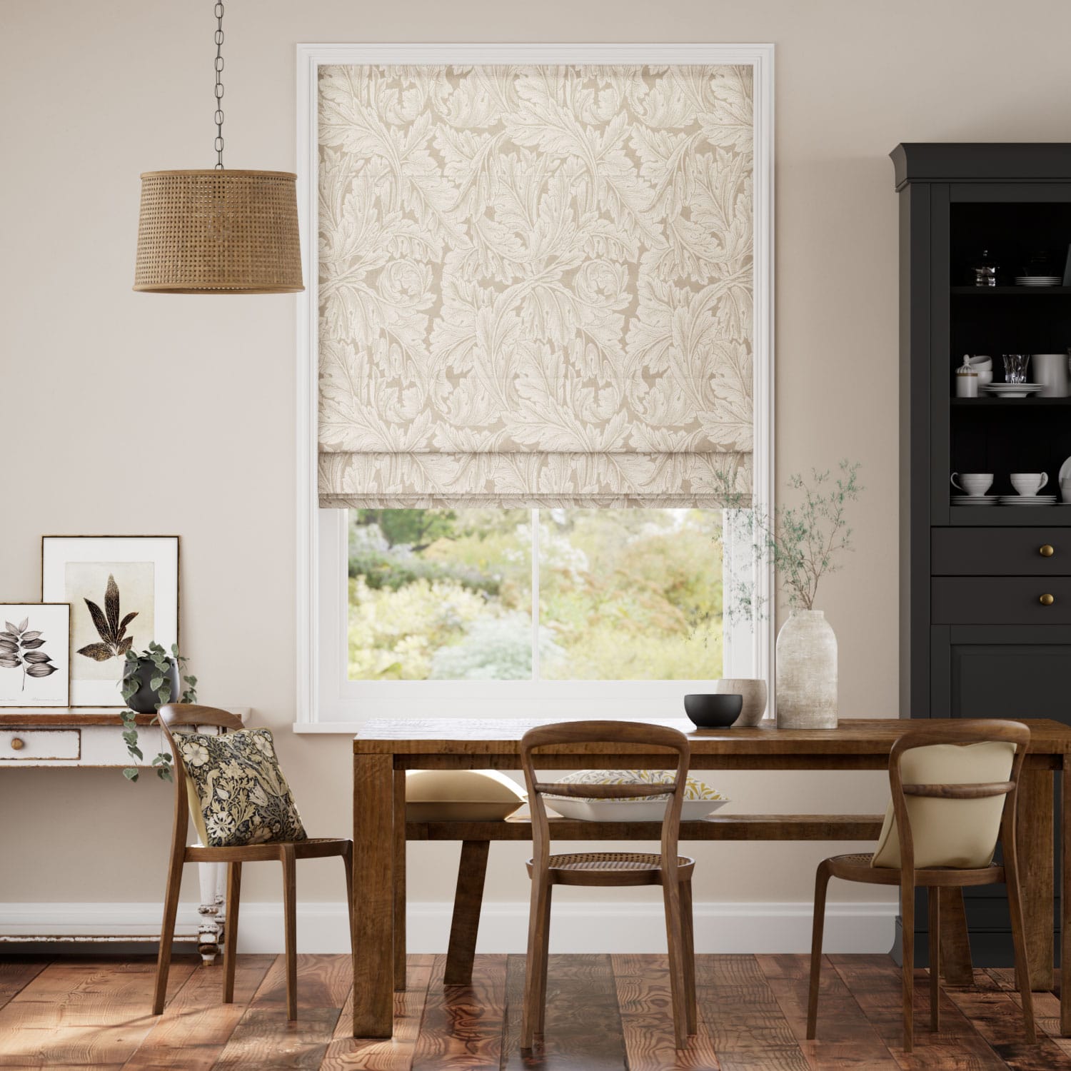 Colorized William Morris Acanthus Jacquard Soft Gold Roman Blind 7609