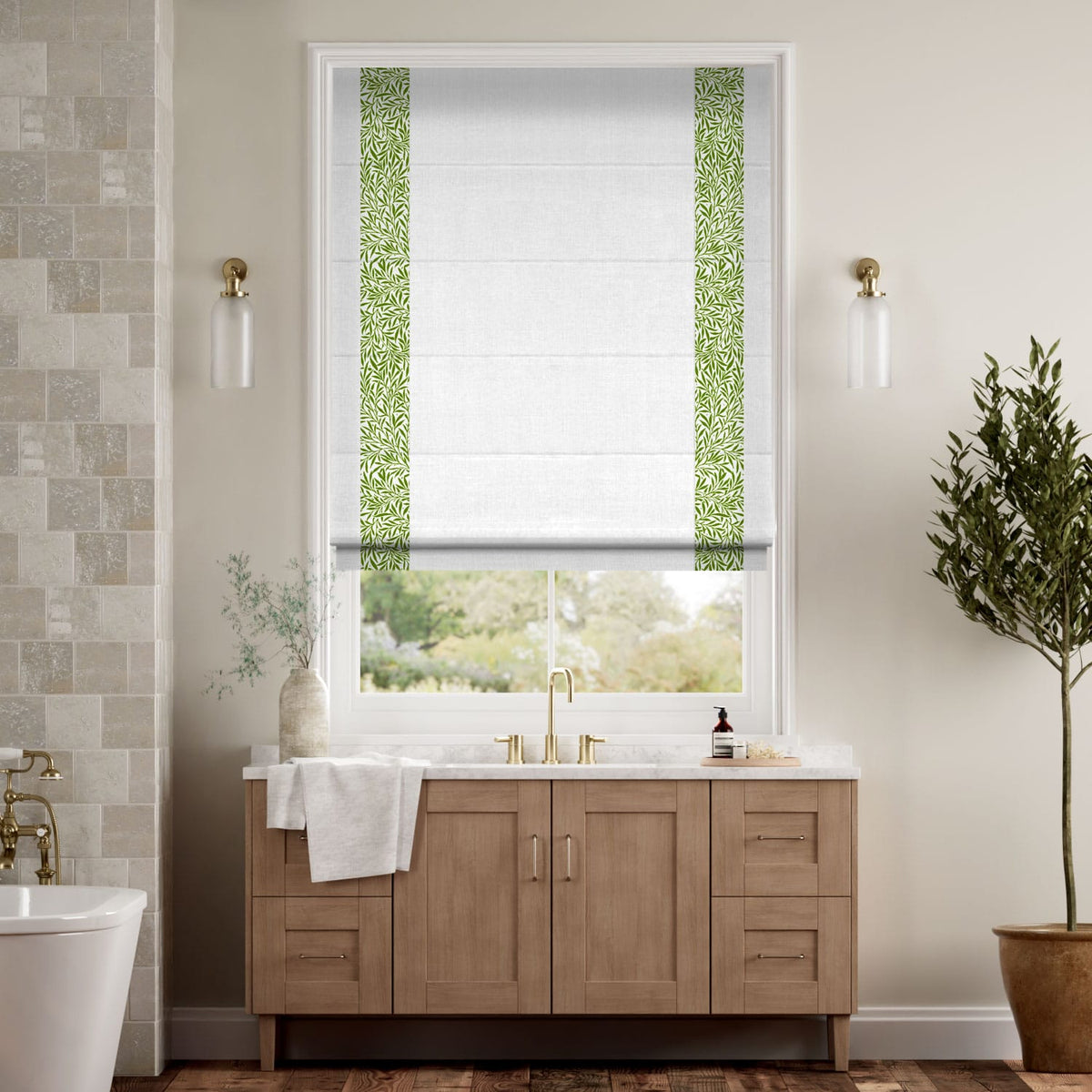 Colorized William Morris Willow Clover & Bijou Linen White Roman Blind 7648