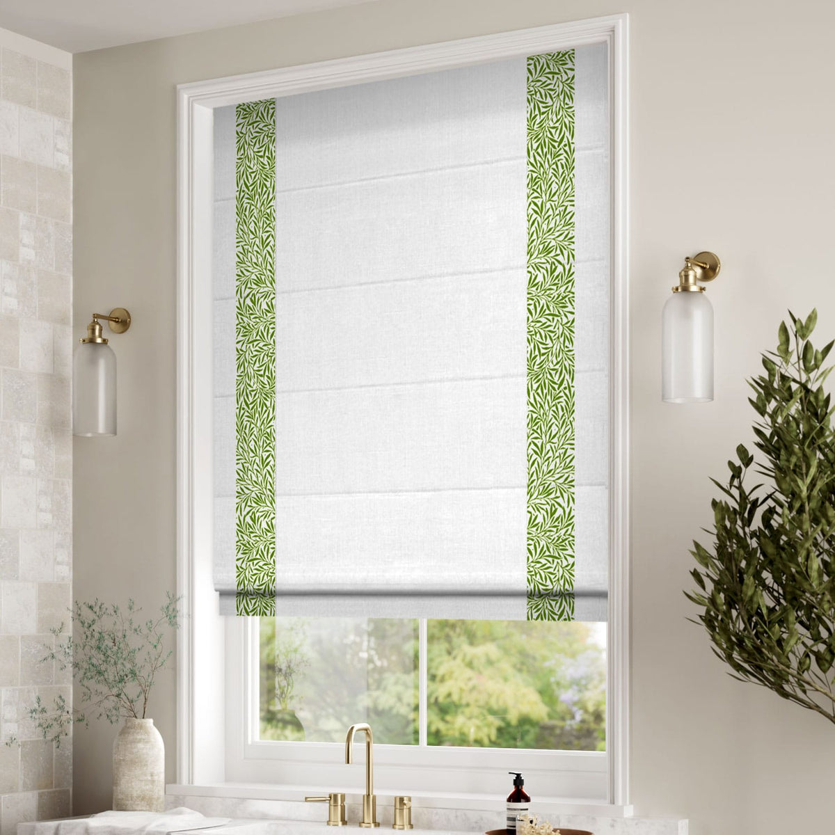 ColorizedZoom William Morris Willow Clover & Bijou Linen White Roman Blind 7648