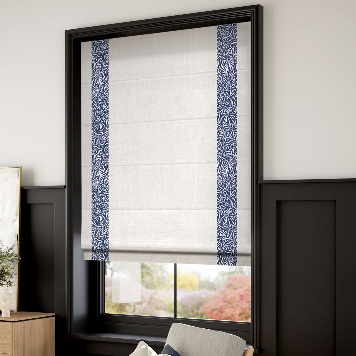 ColorizedZoom William Morris Willow Ink & Bijou Linen Alabaster Roman Blind 7650