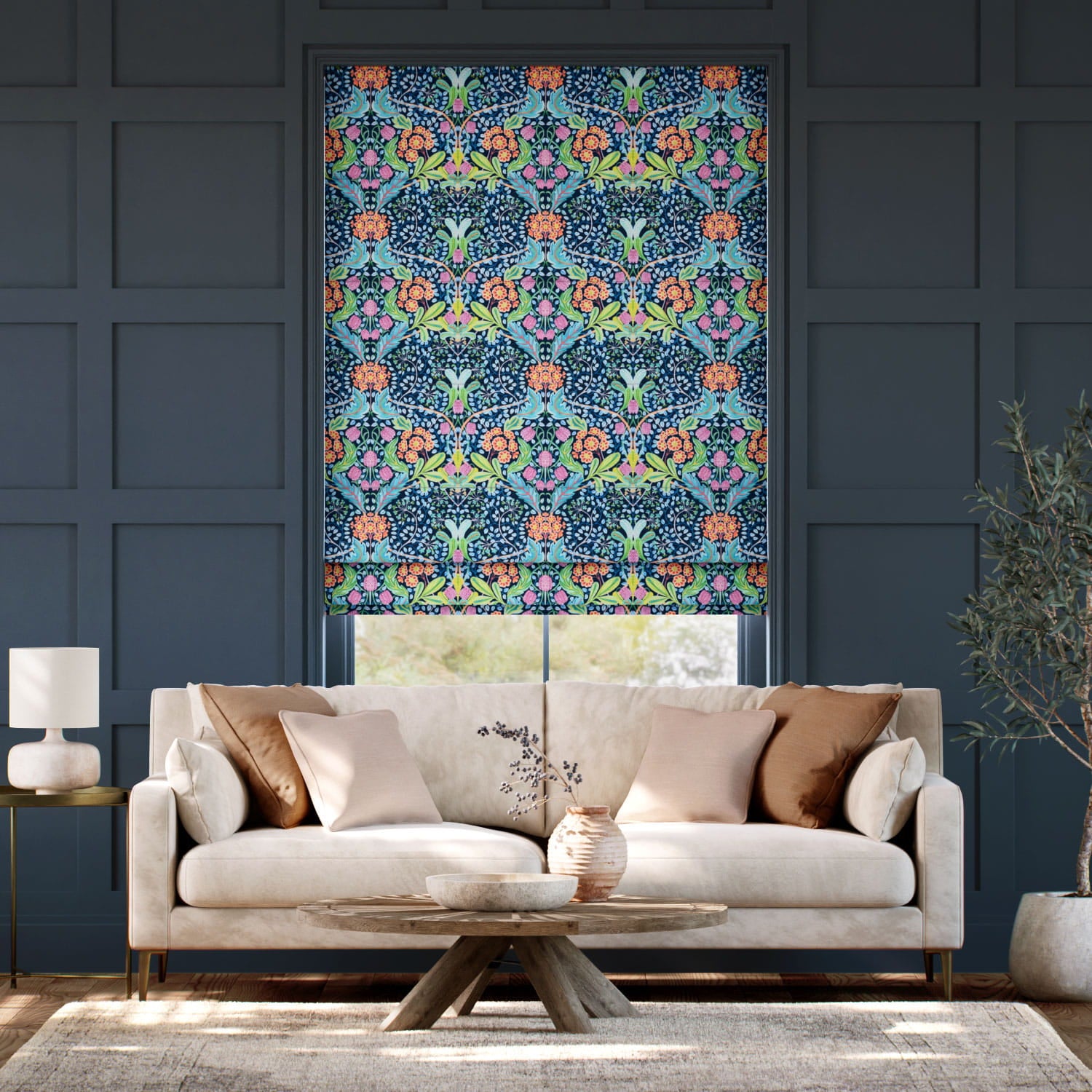 Colorized Elm House Nighttime Blue Roman Blind 7833