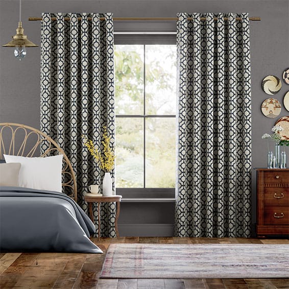 Colorized Lattice Navy Blue Curtains 5619