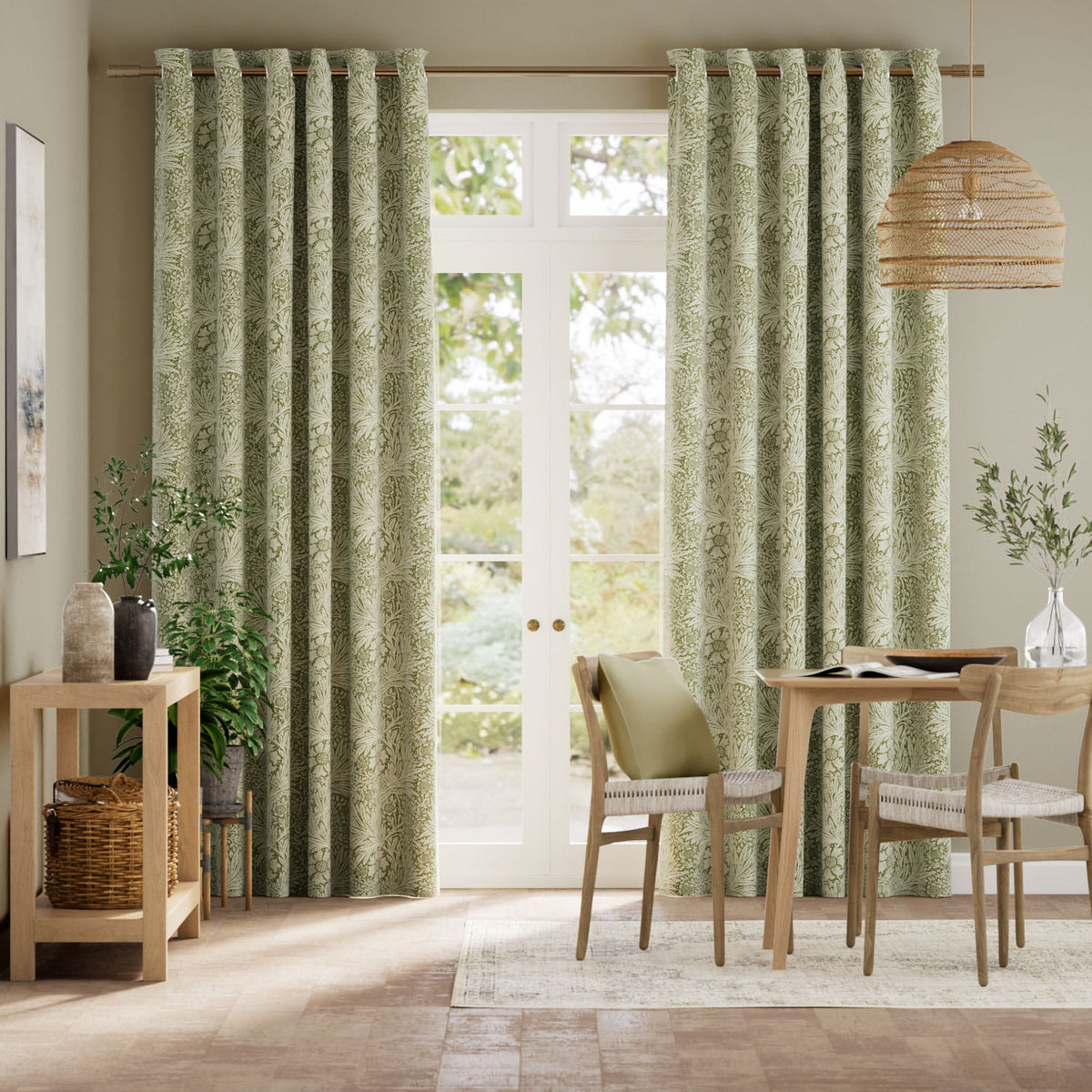 Colorized William Morris Marigold Moss Curtains 5819